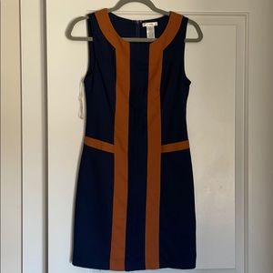 Lightly worn navy and orange shift dress